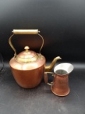 Copper and Brass Teapot and Creamer