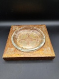 Florentine Glass Ashtray & Gold Painted Holder