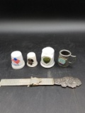 Small Antique Hem Ruler and 4 Thimbles