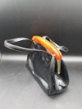 2 Handle Black Patent Purse  With Bakelite Closure