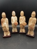 4 Pottery Chinese Figurines With Bases