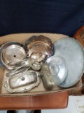 Box Lot- Assorted Metal Items- Silver Plate, Aluminum