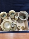 Box Lot- Brass Lot- Ashtray & Candlesticks