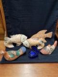 Box Lot- Ceramic and Wood Fish and Duck Décor.
