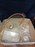 Box Lot- Assorted Glassware- Bowls, Trays, Relish Dishes