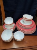 Box Lot- Pyrex Mauve and White Gold Rim Dishes