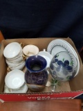 Box Lot- Assorted Tea Cups, Plates, & Vases