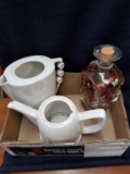 Box  Lot- Teapots & Grape Glass Jar