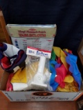 Box Lot- Assorted Flags, Wind Catcher, Table Cloth