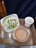 Box Lot- Assorted Ashtray & Vase Made In Italy, Cake Plate Top