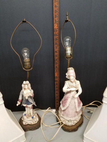 Gentlemen & Lady Bisque Lamps-Damaged and Repaired