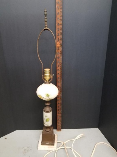 Vintage Milk Glass Hurricane Parlor Lamp with Pinecone Motif