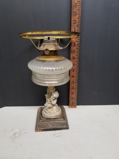 Victorian Oil Lamp With Cherub Decorated Base