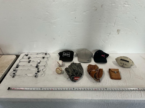 Hats, Rack , Baseball Gloves