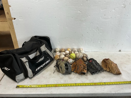 Baseball Gloves, Baseballs, Bag