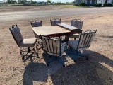 Wooden Table 6 Rolling Chairs