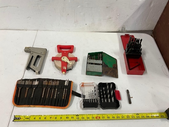 Drill Bits, Tape Measure, Stapler