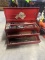 Vintage red tool box with contents