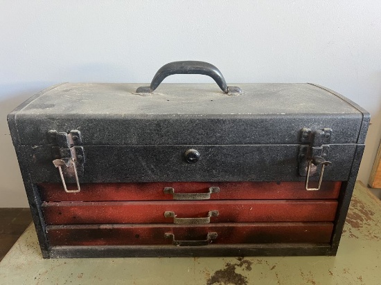 Vintage tool box with measuring contents