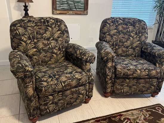 Pair of La Z Boy Tropical Upholstered Recliner