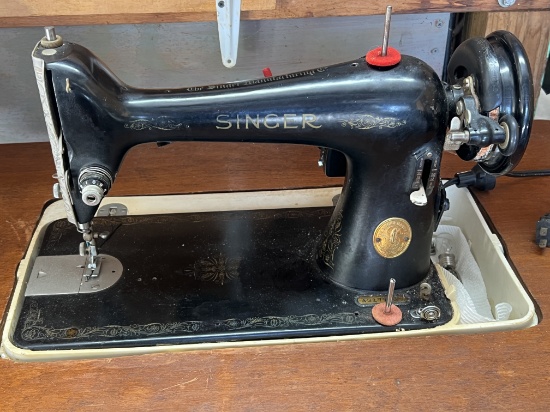 Antique Singer Sewing Machine and Folding Table