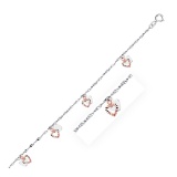 14k Two-tone Gold Anklet With Dual Heart Charms