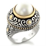 Unique 12mm White Pearl Two-tone Stadium Ring