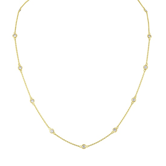 14k Gold Round 1.09ct Diamond Station Necklace