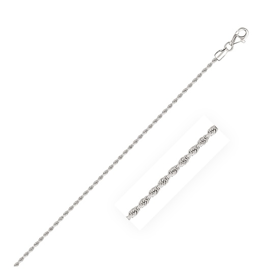 14k White Gold Solid Diamond Cut Rope Chain 2.0mm