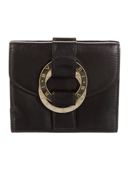 Bvlgari Black Leather Snap Cls Bifold Wallet
