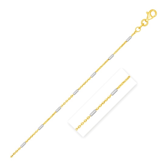 14k Two-tone Gold Bar Links Pendant Chain 1.4mm