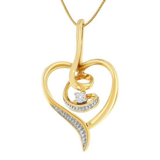 10k Gold .03ct Diamond Swirl Open Heart Necklace