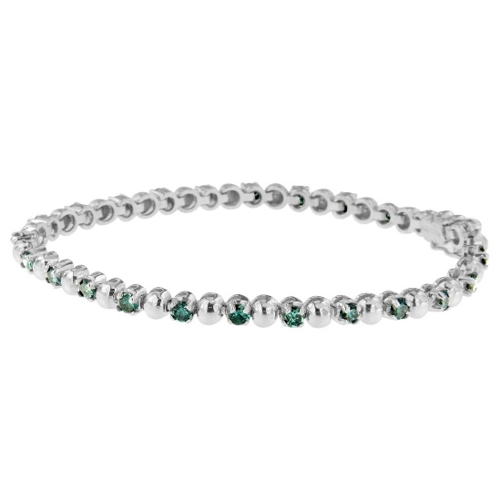 14k Gold Round Cut 2.96ct Blue Diamonds Bracelet