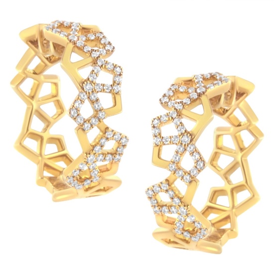 14k Gold .70ct Diamond Honeycomb Hoop Earrings