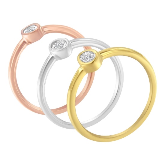14k Gold-pl .15ct Diamond Stackable Oval Ring Set