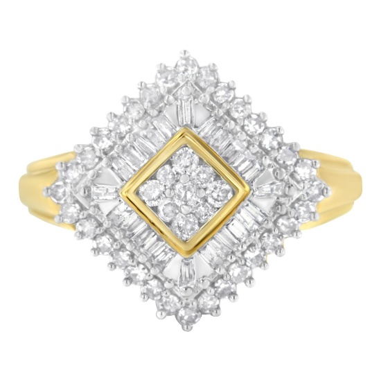 10k Gold Round & Baguette 1.03ct Diamond Ring