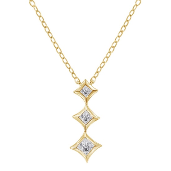 10k Gold Princess 1.22ct Diamond 3-stone Necklace