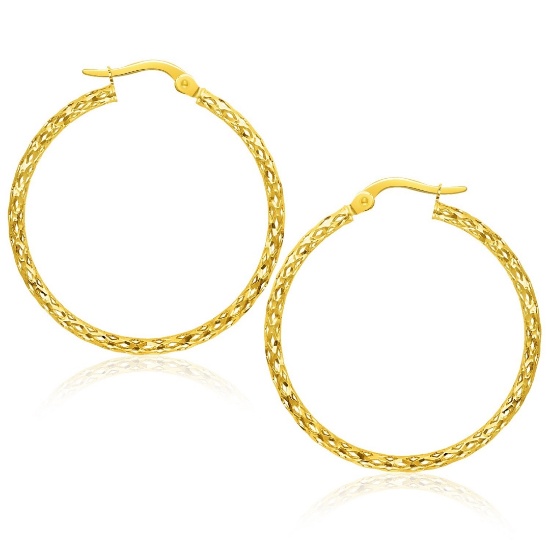 10k Gold Large Textured Hoop Earrings
