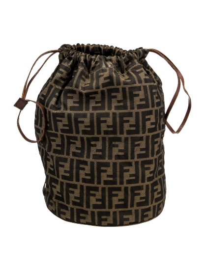 Fendi Brown Canvas Pull-through Closure Bucket Bag