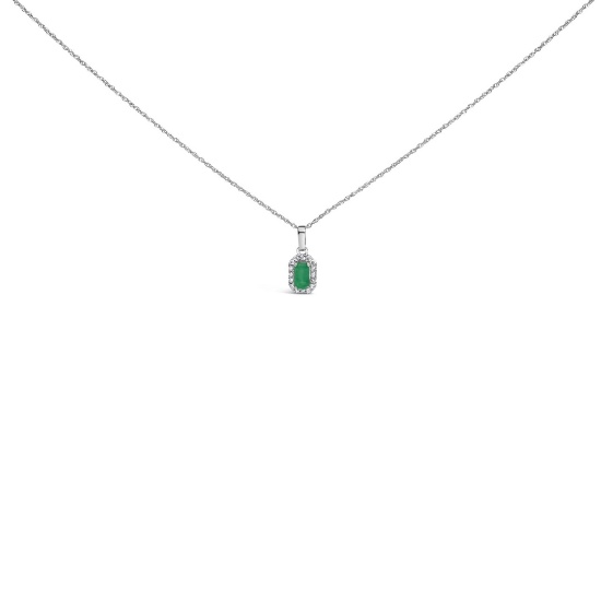 10k Gold .42ct Emerald & Diamond Halo Necklace