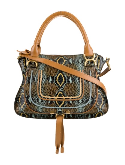 Chloe Black Leather Animal Print Zip Top Hdl Bag