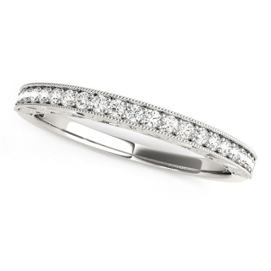 14k White Gold Round .16ct Diamond Milgrain Band