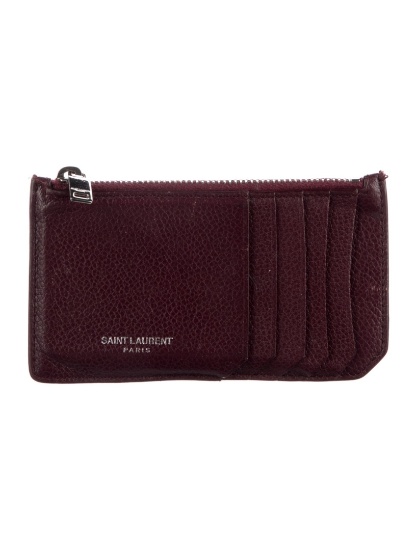 Saint Laurent Burgundy Leather Exposed Zip Wallet