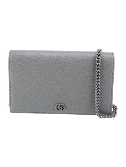 Gucci Grey Leather Tonal Hdw Snap Closure Clutch