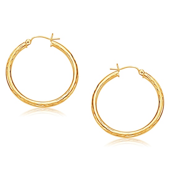 14k Gold Hoop Earrings With Diamond-cut Finish