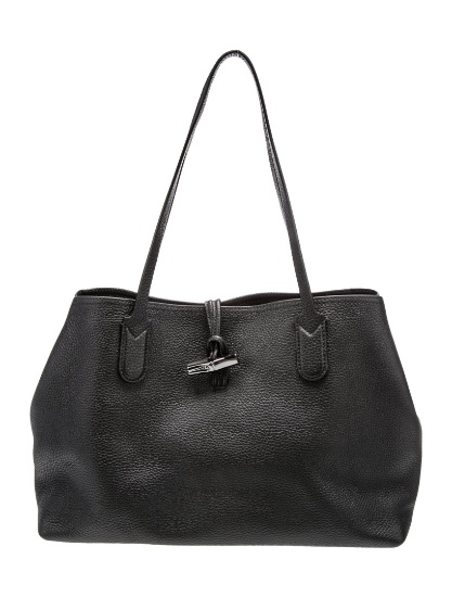 Longchamp Black Leather Pull-through Cls Tote