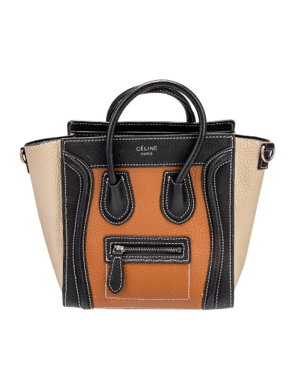 Celine Colorblock Pattern Brown Leather Zip Tote