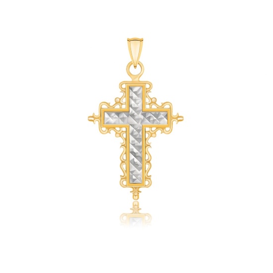 14k Two-tone Gold Diamond-cut Cross Pendant