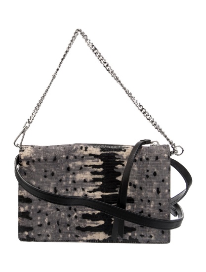 Allsaints Grey Lthr Animal Print Snap Evening Bag