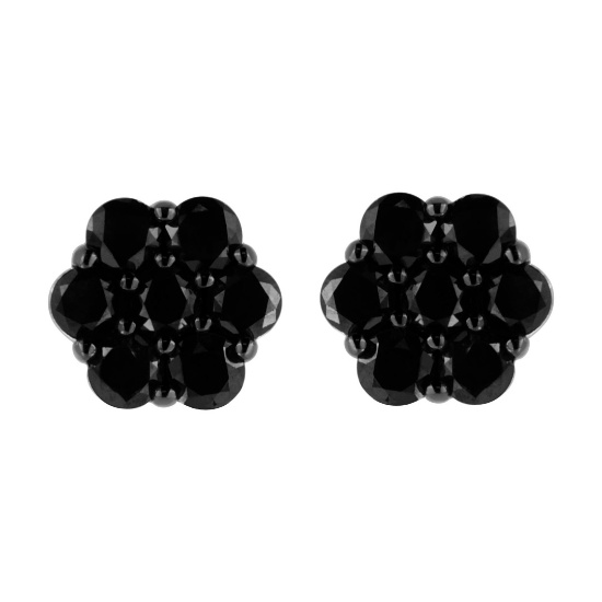 Striking 2.00ct Black Diamond Cluster Earrings